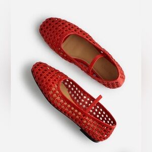 New Madewell Woven Greta Flat 7.5 Red Leather Mart Jane Flat